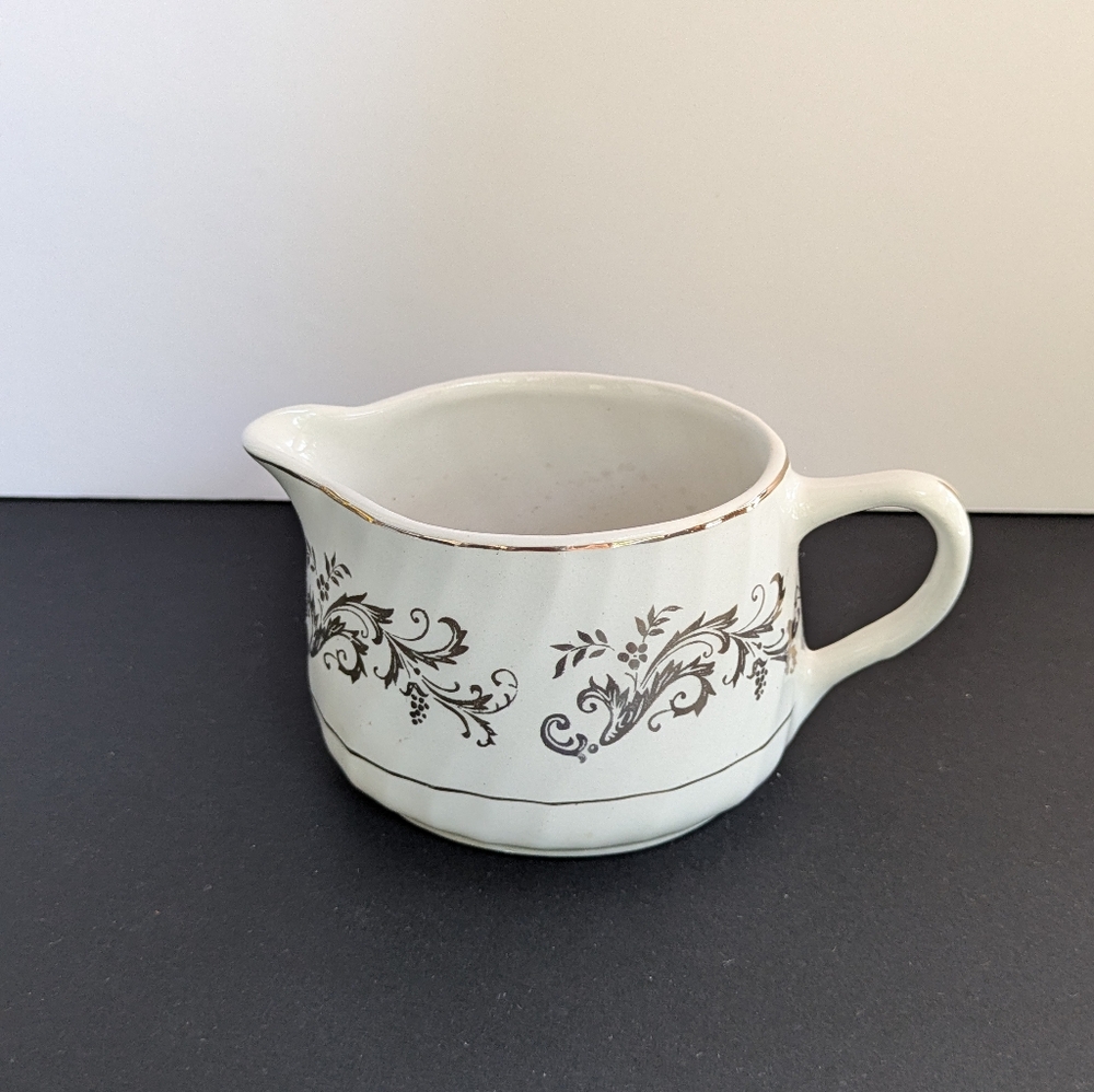 Vintage Creamer White Gold Swags Leaves Cream Pitcher